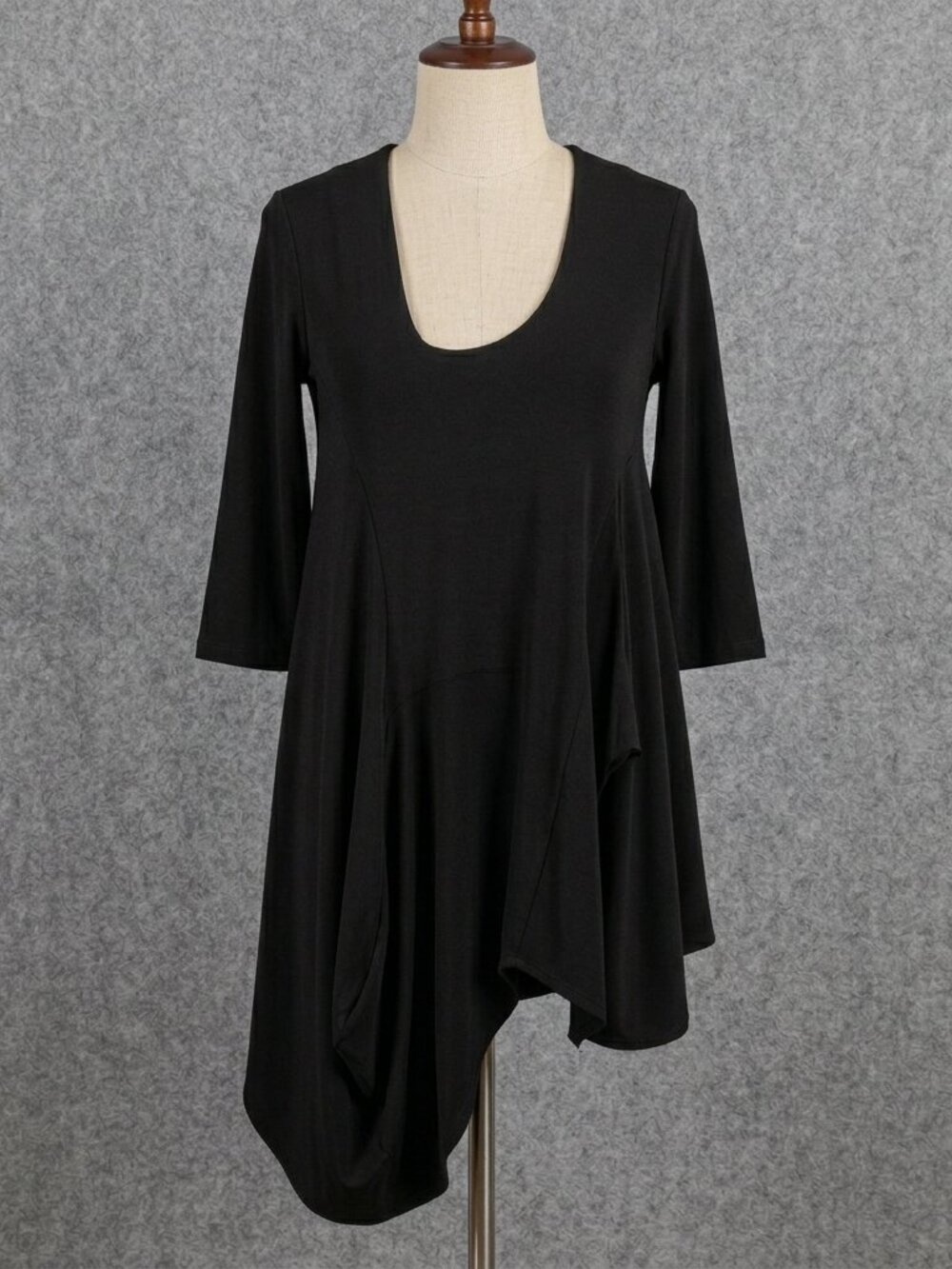 Sympli Asymmetric Draped Black Tunic Size 8 Stretch Minimalist Top Lagenlook